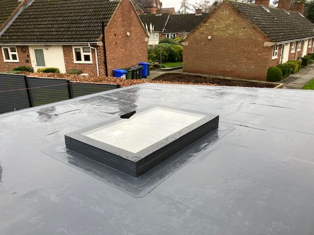 A repaired flat roof of a house extension in Kettering, Northamptonshire.