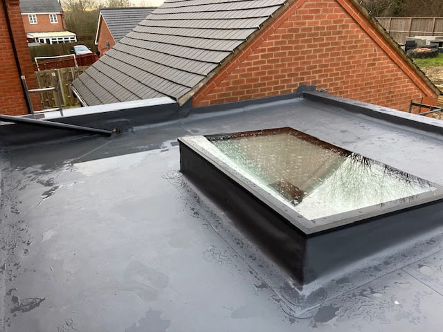 A new flat roof installation of a house extension in Kettering, Northamptonshire.